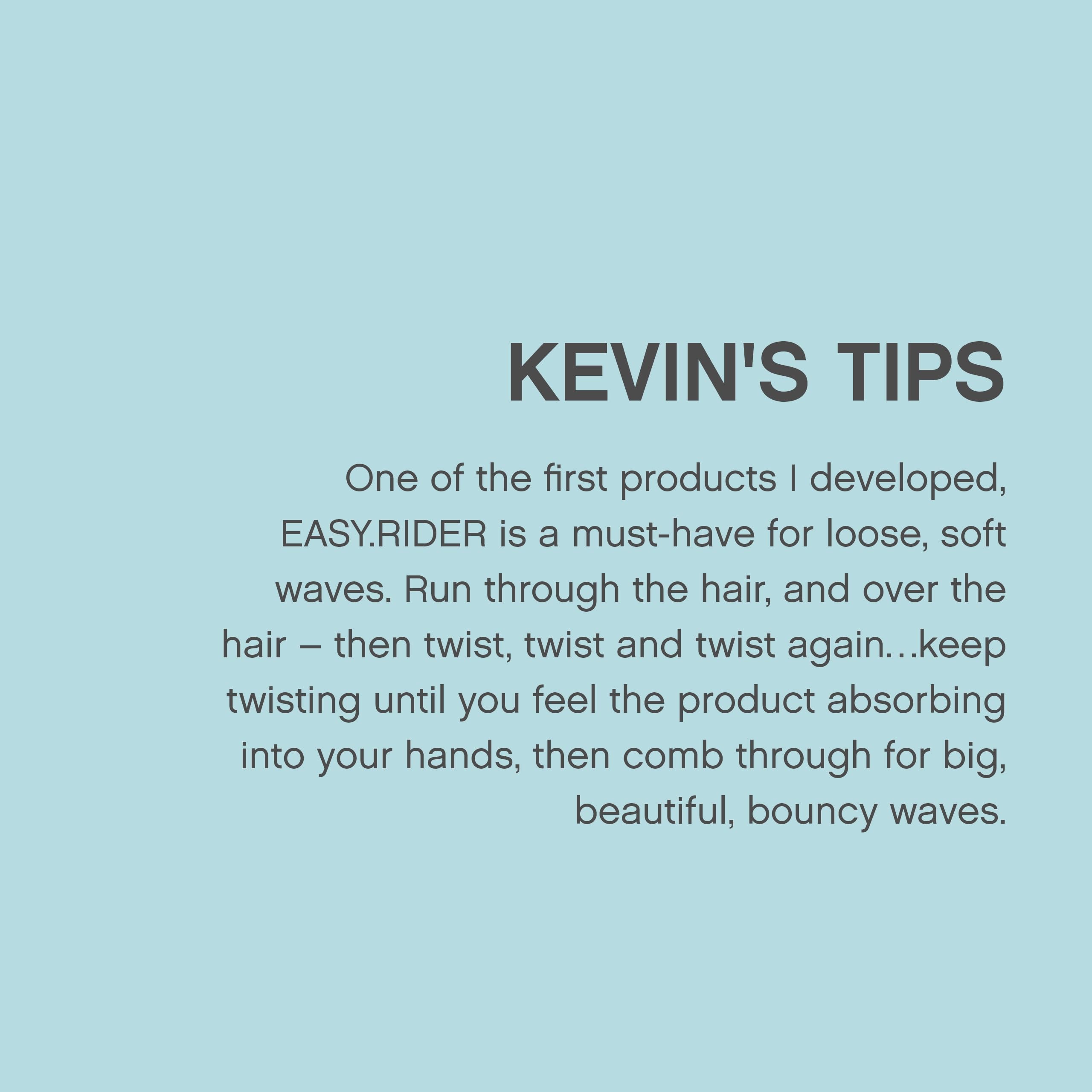 KEVIN.MURPHY etiqueta EASY.RIDER con ingredientes que nutren el cabello
