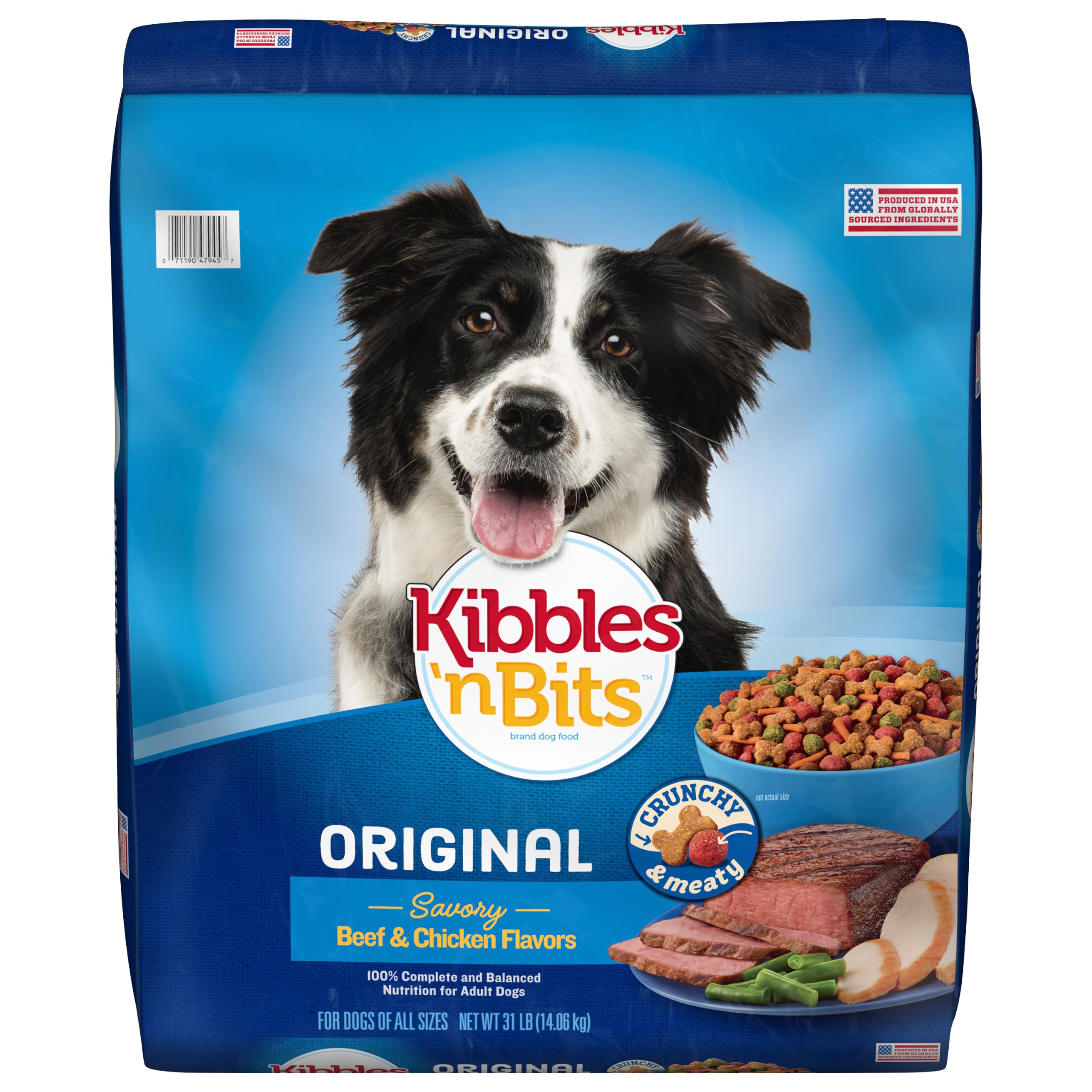 Kibbles 'n Bits front of bag showing product name and weight benefit convenience