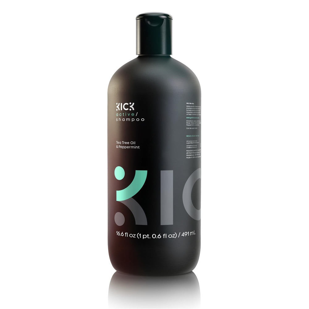 Kick champú frontal del envase mostrando la marca y beneficio refrescante