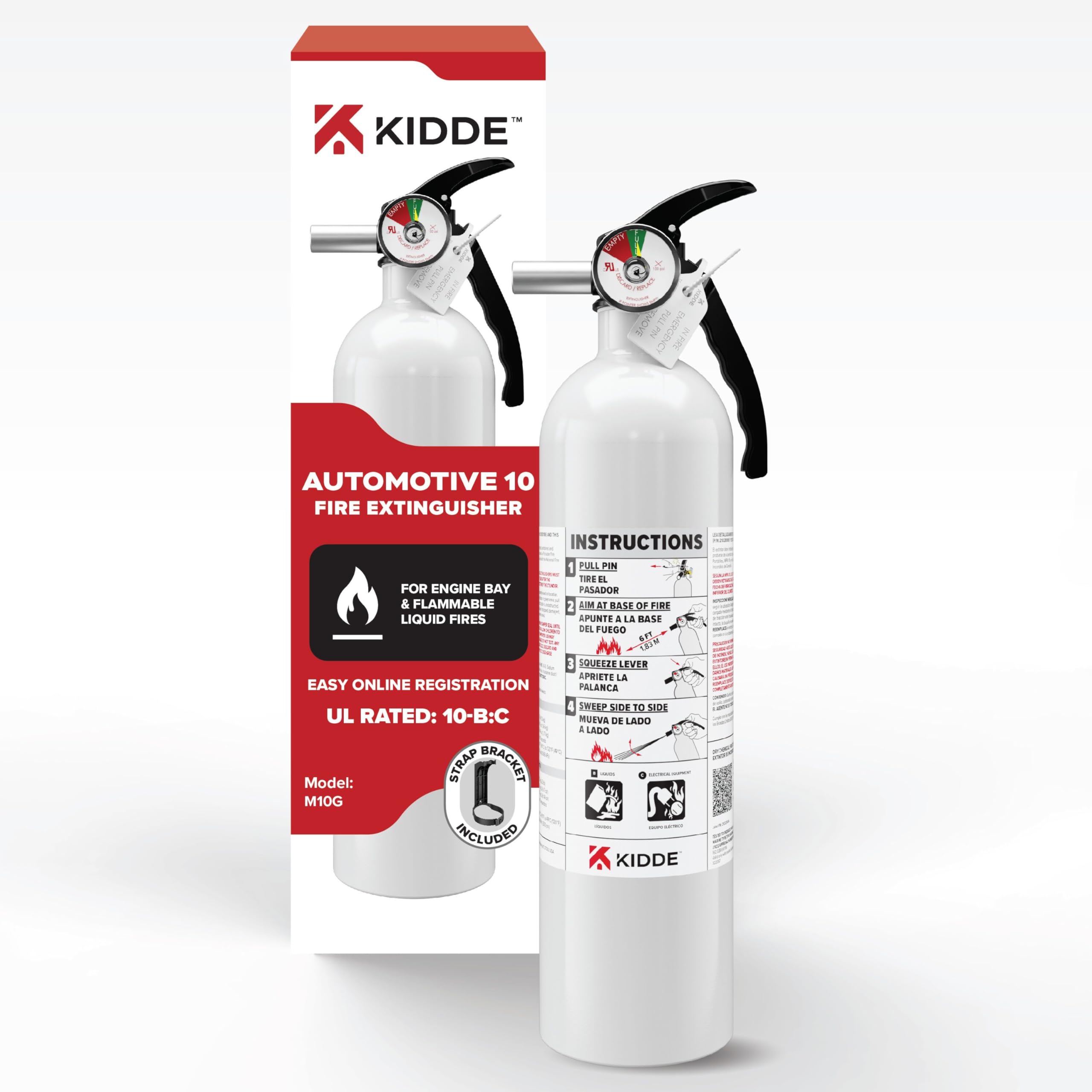 Kidde extintor frontal mostrando diseño compacto y fácil acceso
