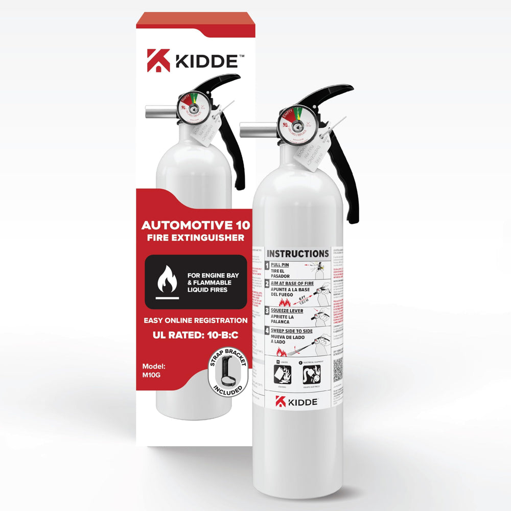 Kidde extintor frontal mostrando diseño compacto y fácil acceso