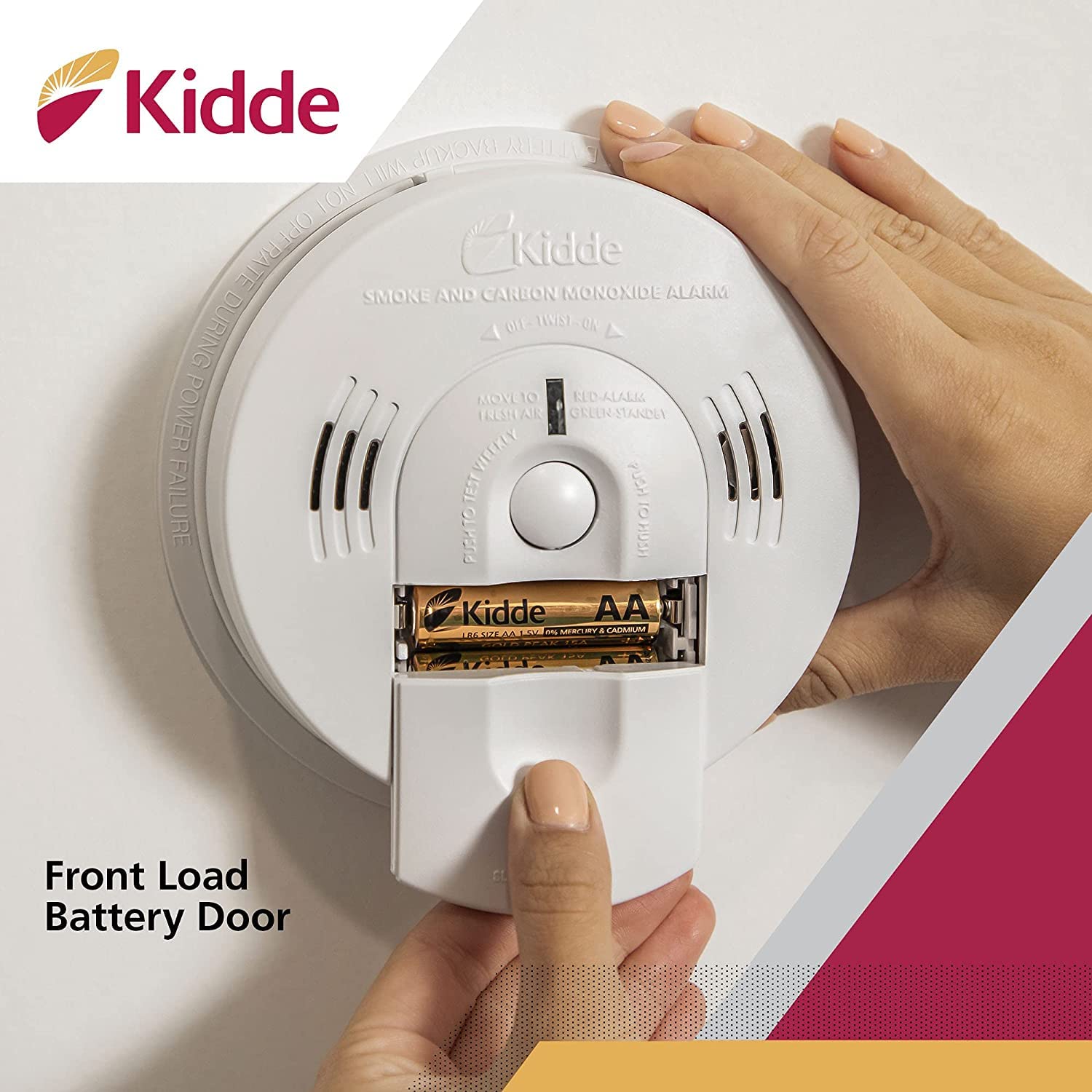 Kidde alarm installed on ceiling demonstrating continuous protection in living spaces