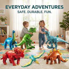 KiddieLoot decorando mesa de cumpleaños con dinosaurios autoportantes