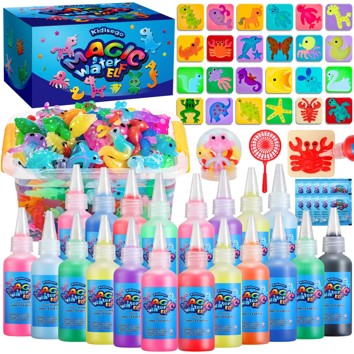 Kidisego empaque frontal mostrando todos los frascos y moldes, ideal para regalo