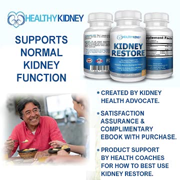 escena en cocina con Kidney Restore y alimentos sanos sugiriendo estilo de vida