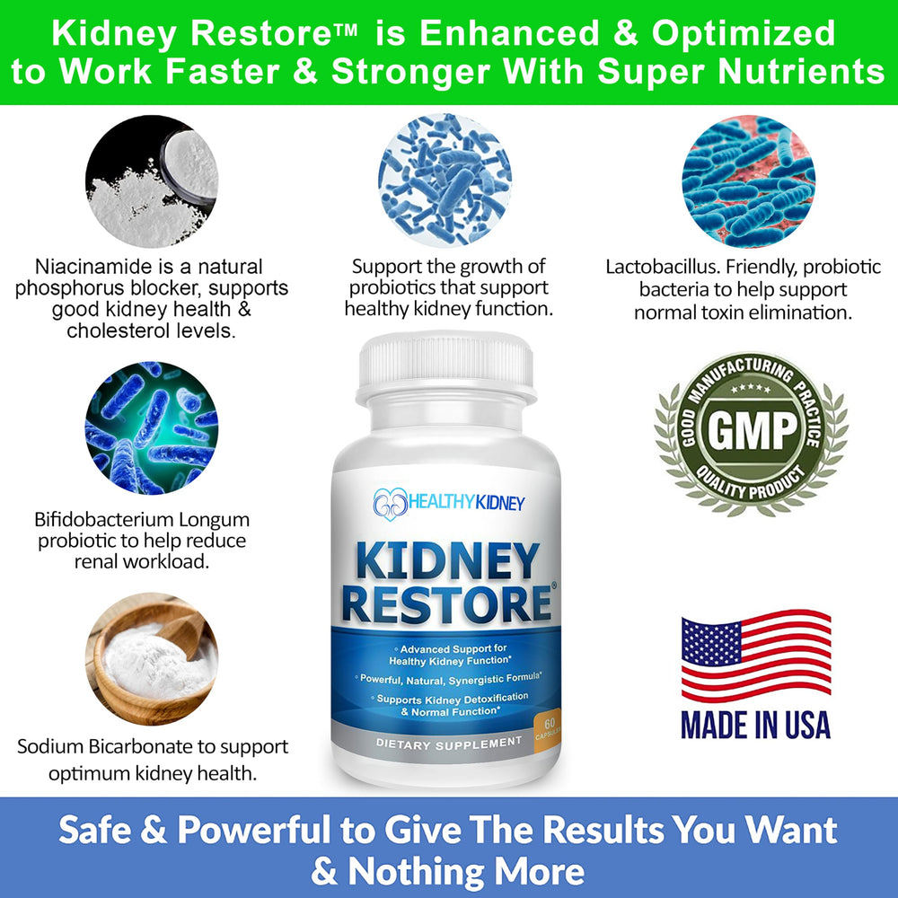 etiqueta de Kidney Restore con lista de ingredientes y confianza en calidad