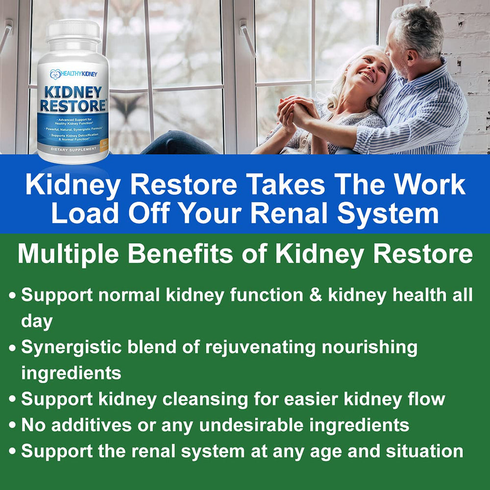 persona tomando Kidney Restore con un vaso de agua, promoviendo uso diario