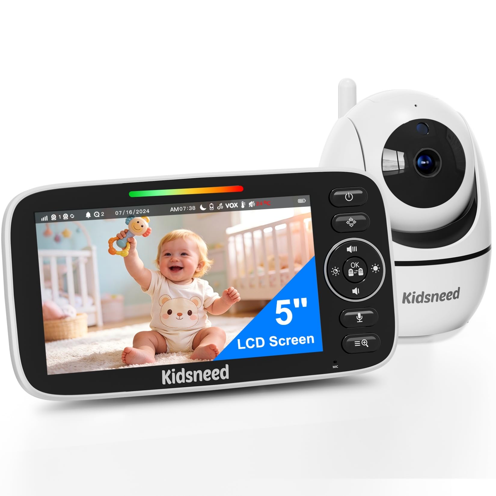 Kidsneed vista frontal pantalla 5 pulgadas mostrando imagen nítida y control fácil