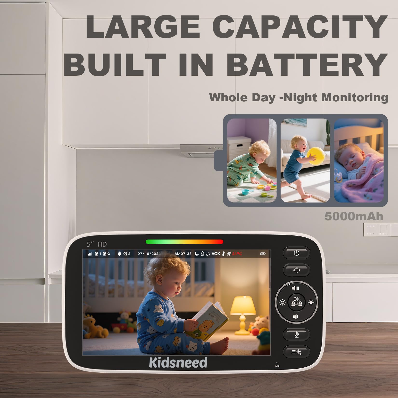 Kidsneed pantalla con visión nocturna infrarroja para vigilancia clara nocturna