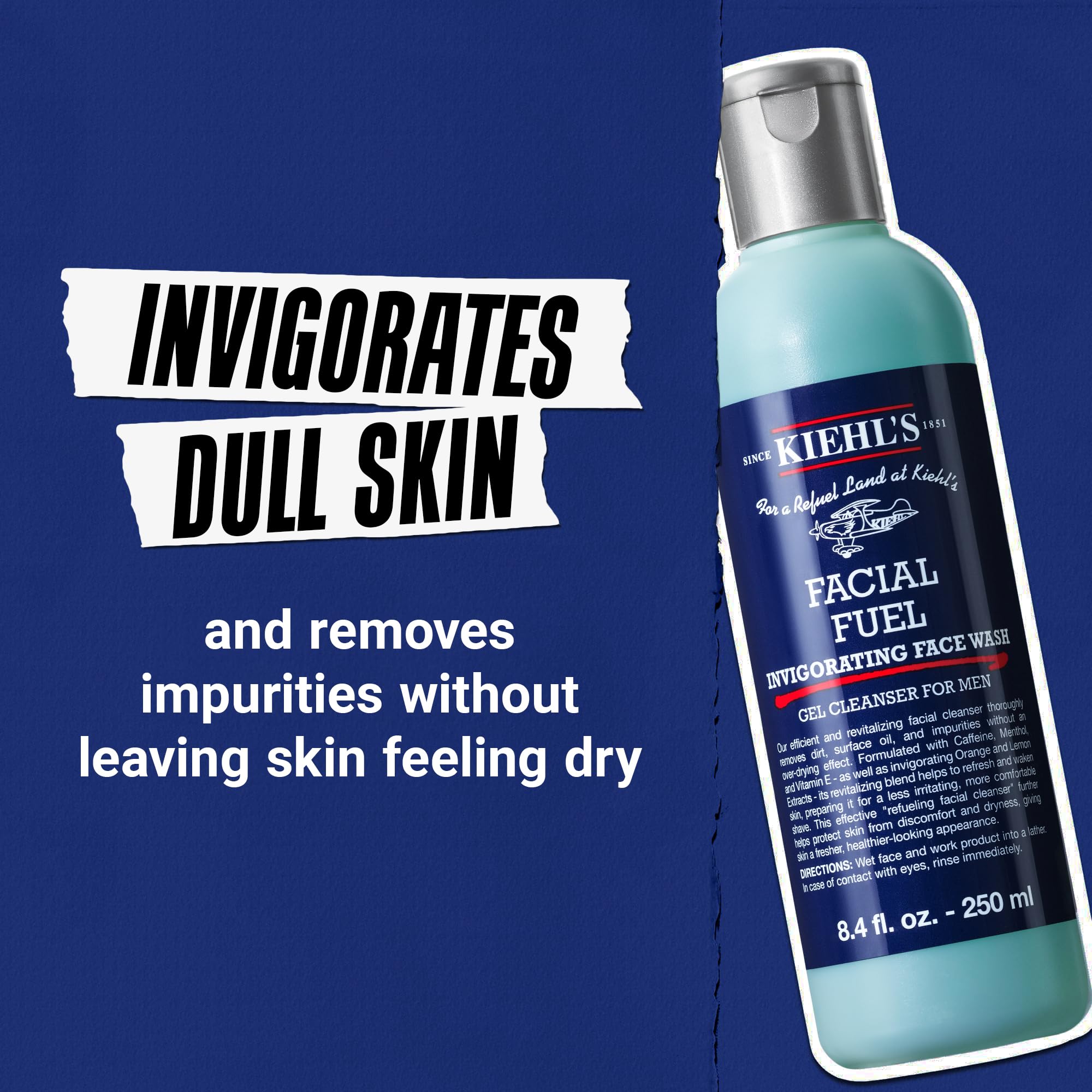 Kiehl's comparativa de tamaño con mano mostrando dispenser y capacidad