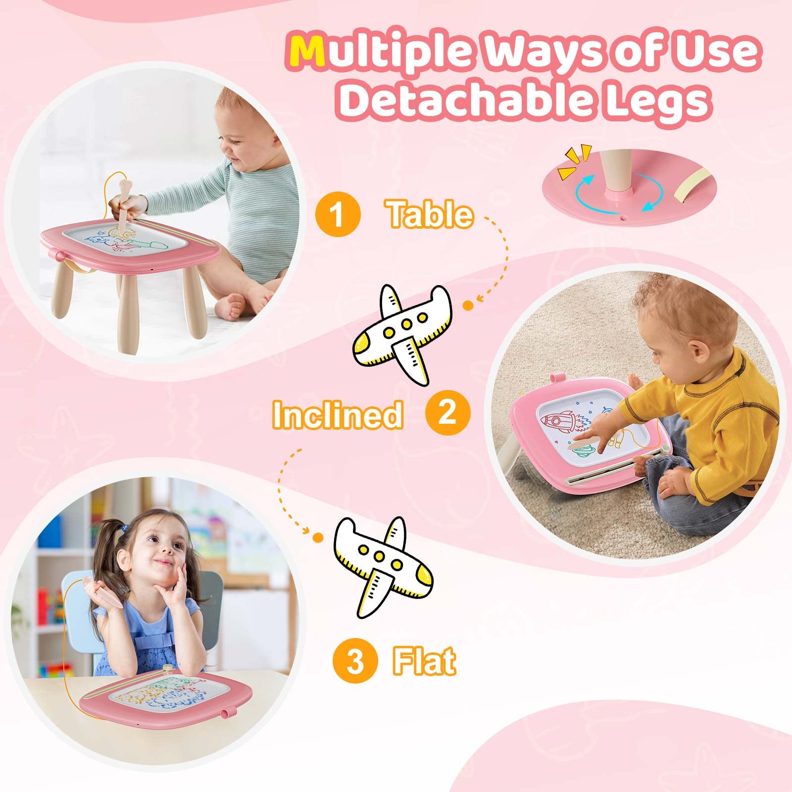 Kikidex patas ajustables mostrando tres alturas para comodidad del niño