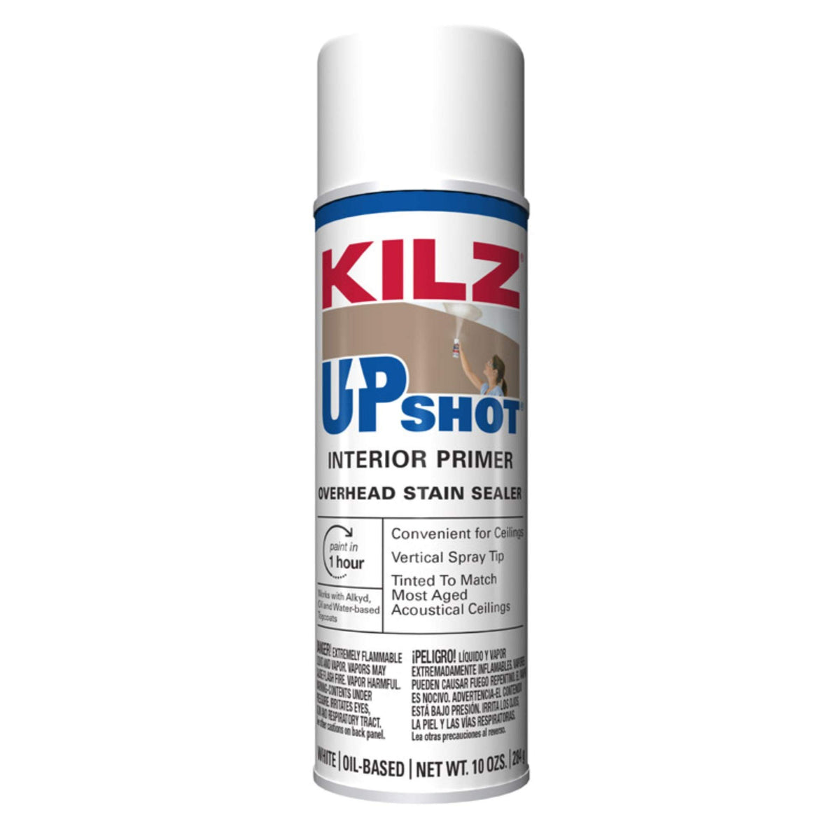 KILZ Up Shot Sealer vista frontal del envase con etiqueta informativa y beneficio de control