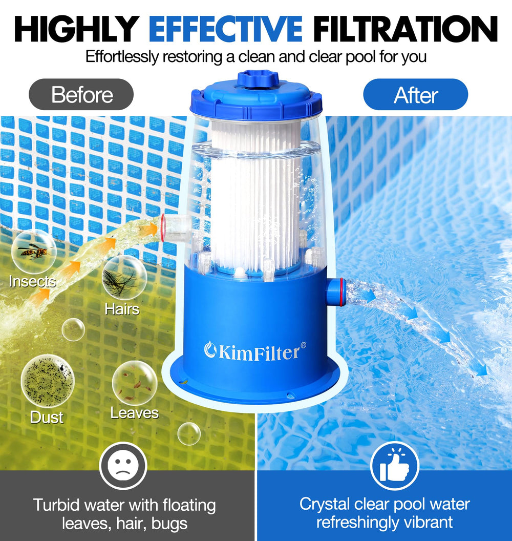 KimFilter pump installed on pool side showing simple setup and circulation benefit