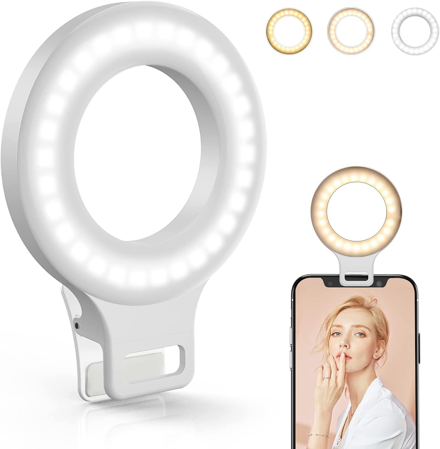 Kimwood ring light frontal mostrando aro y 60 LED para luz uniforme