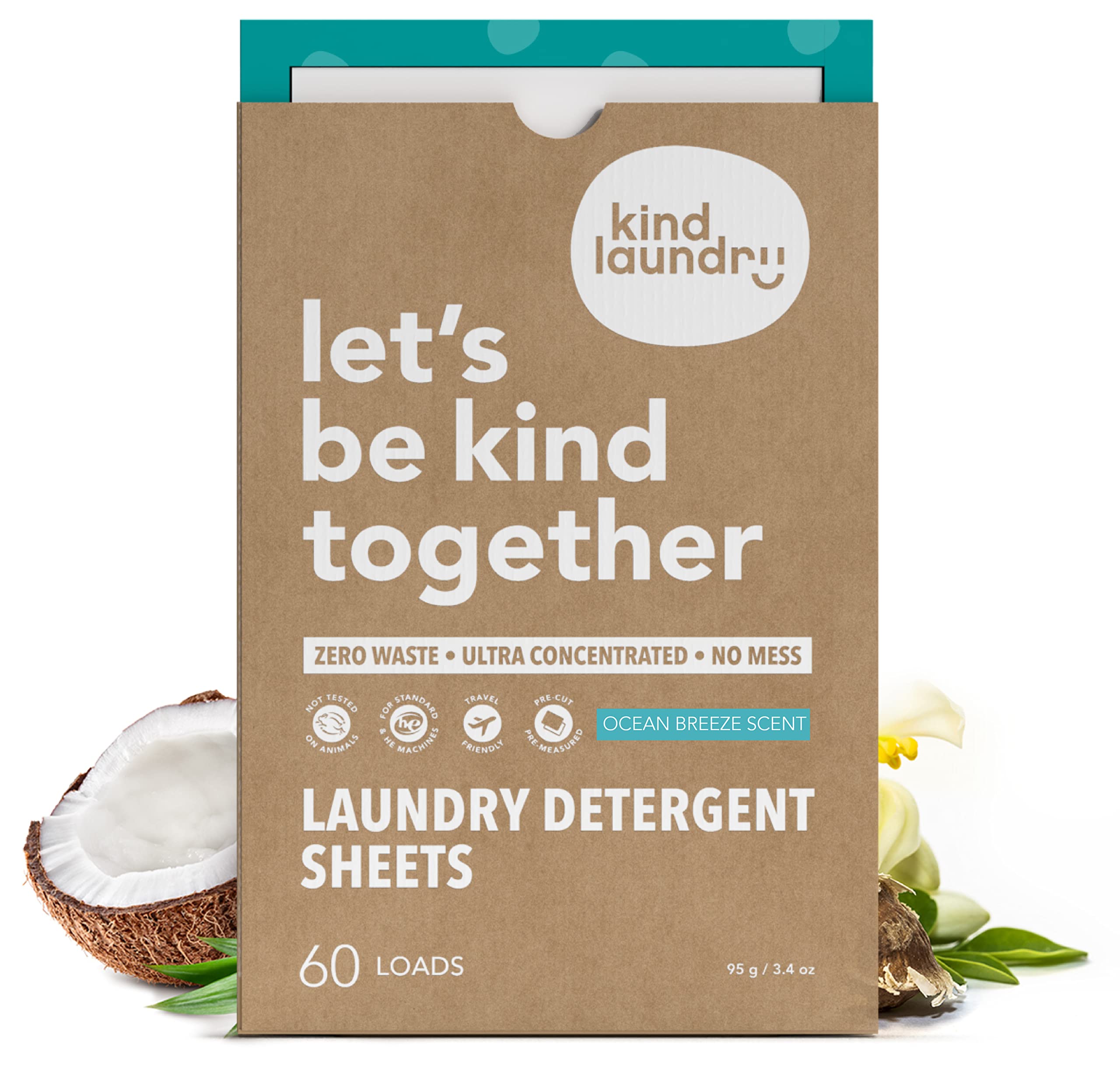 Kind Laundry paquete frontal Ocean Breeze mostrando diseño compacto y beneficios