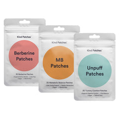 Kind Patches front packaging showing trio 90-count and vegan claim, clear product identity benefits