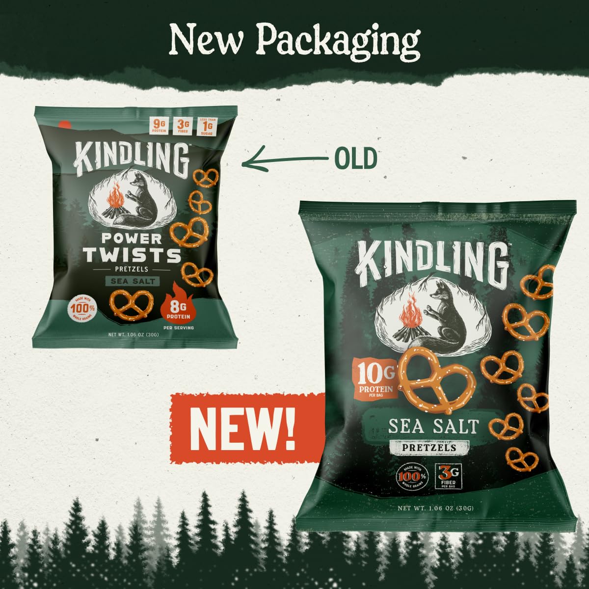 Kindling pretzel en mano para comparar tamaño y portabilidad