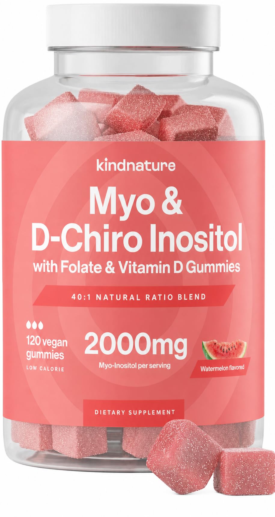 kindnature envase frontal de gomitas sandía con dosis clara