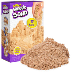 Kinetic Sand empaque frontal mostrando 5kg de arena marrón y uso prolongado