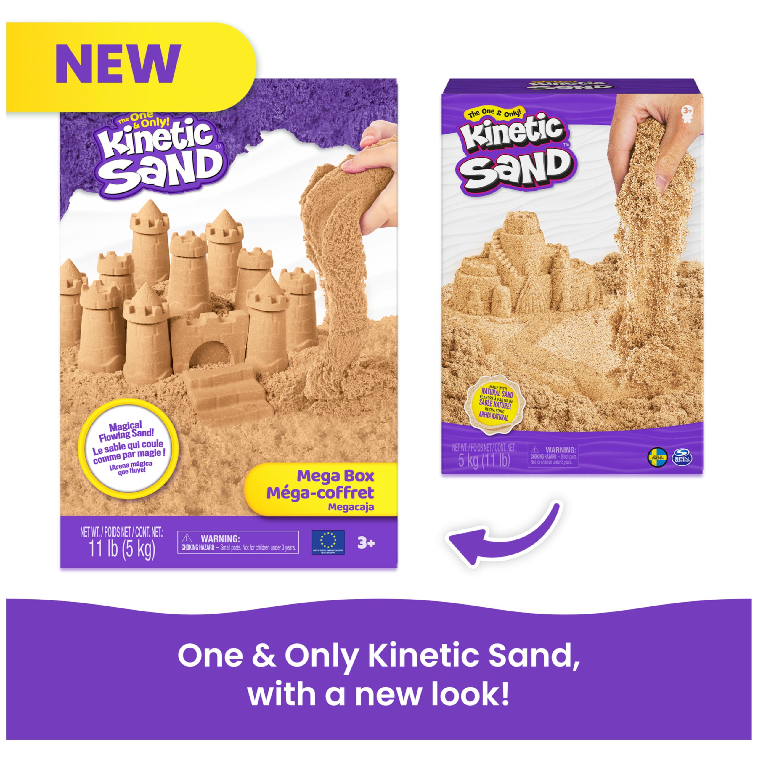 Kinetic Sand comparación de tamaño del paquete para planificación de actividades