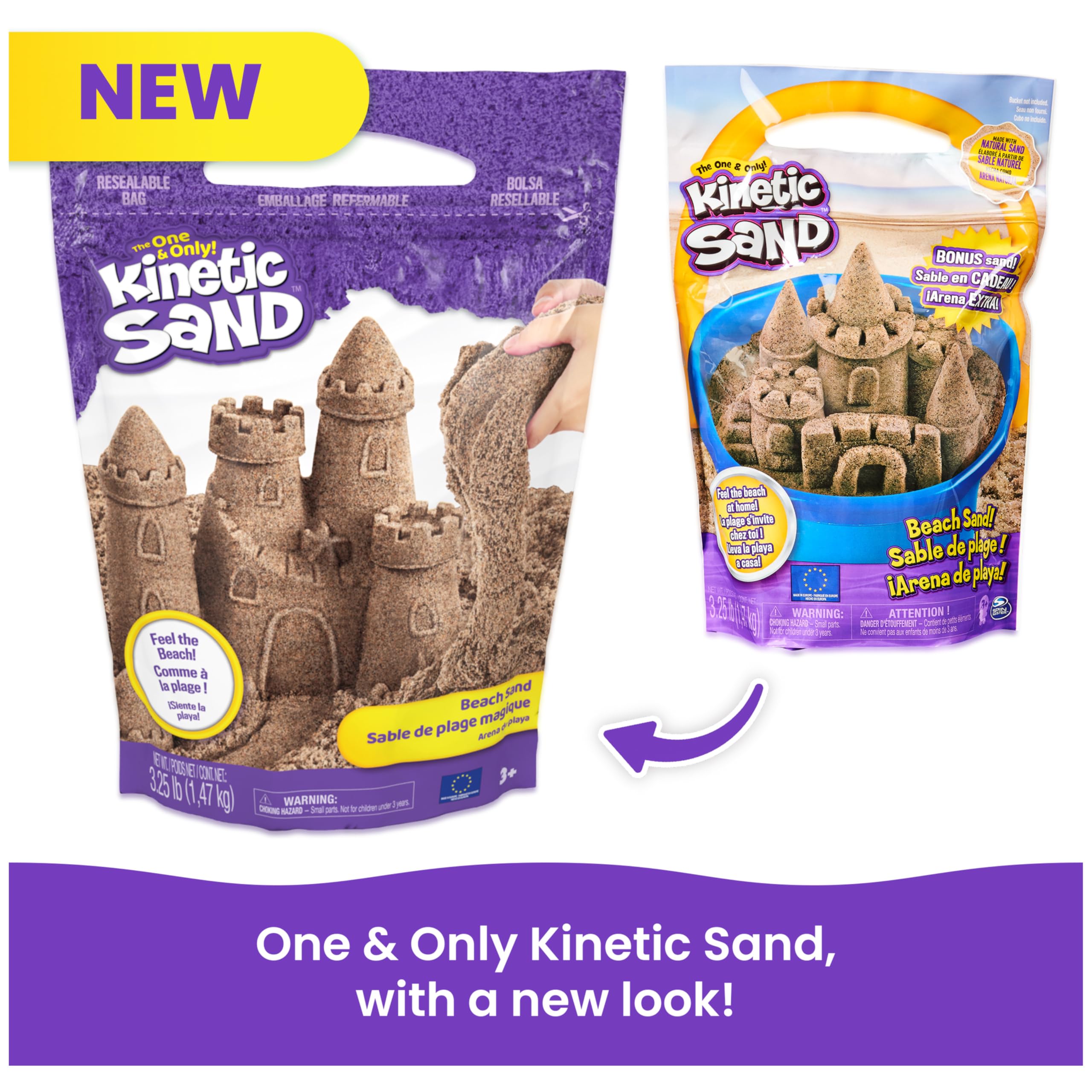 Kinetic Sand detalle de la etiqueta con instrucciones y sello de seguridad