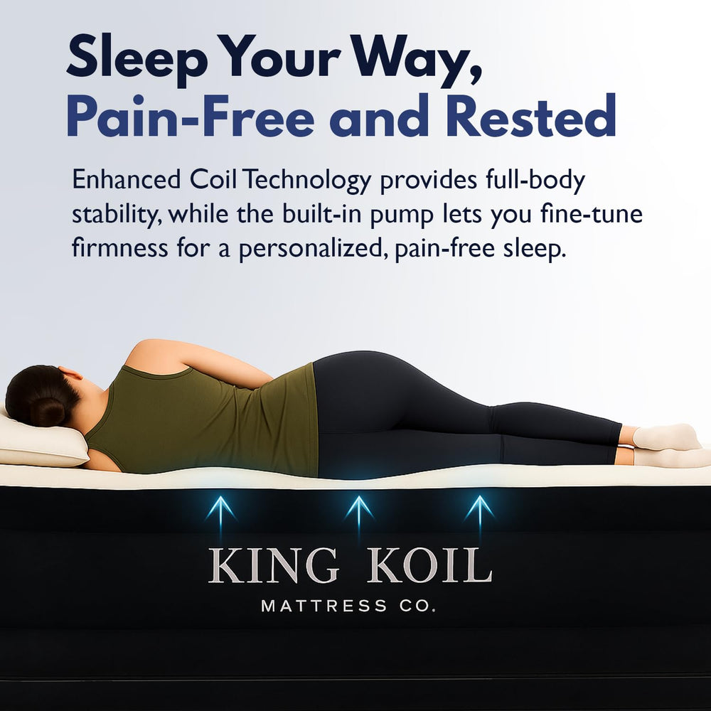 Side profile of King Koil raised-height mattress showing easy step-up convenience