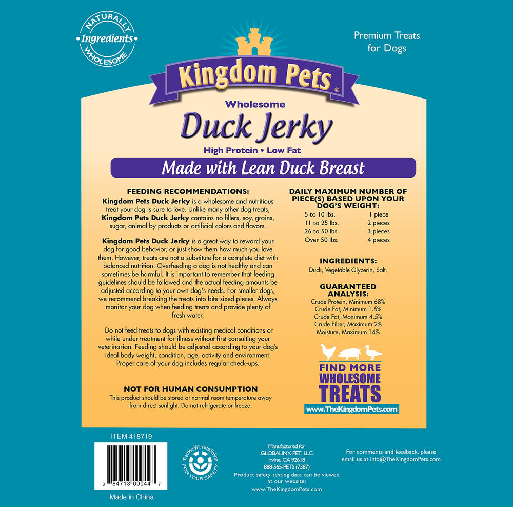 Kingdom Pets textura de jerky de pato mostrando terneza y alto contenido proteico