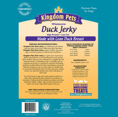Kingdom Pets textura de jerky de pato mostrando terneza y alto contenido proteico