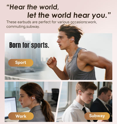 Kinglucky auriculares puestos con gafas demostrando compatibilidad y confort
