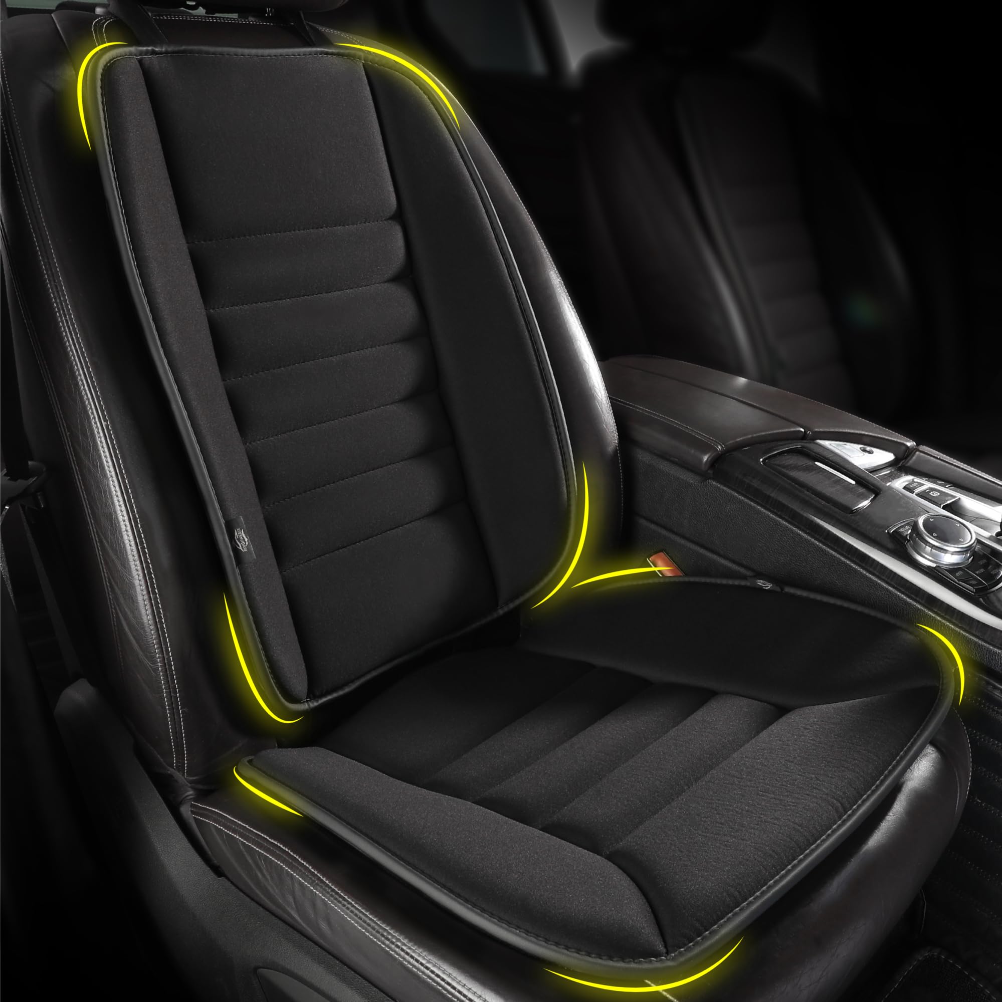 kingphenix vista frontal del cojín de asiento negro mostrando apoyo ergonómico