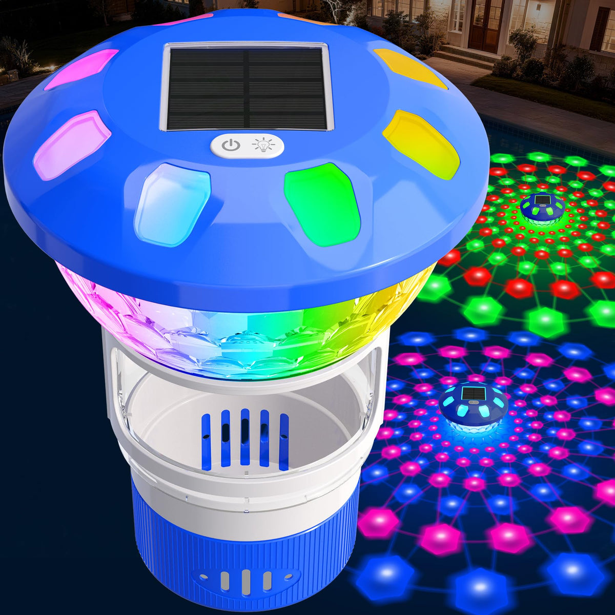 KingSom flotador frontal con luces RGB mostrando ambiente nocturno