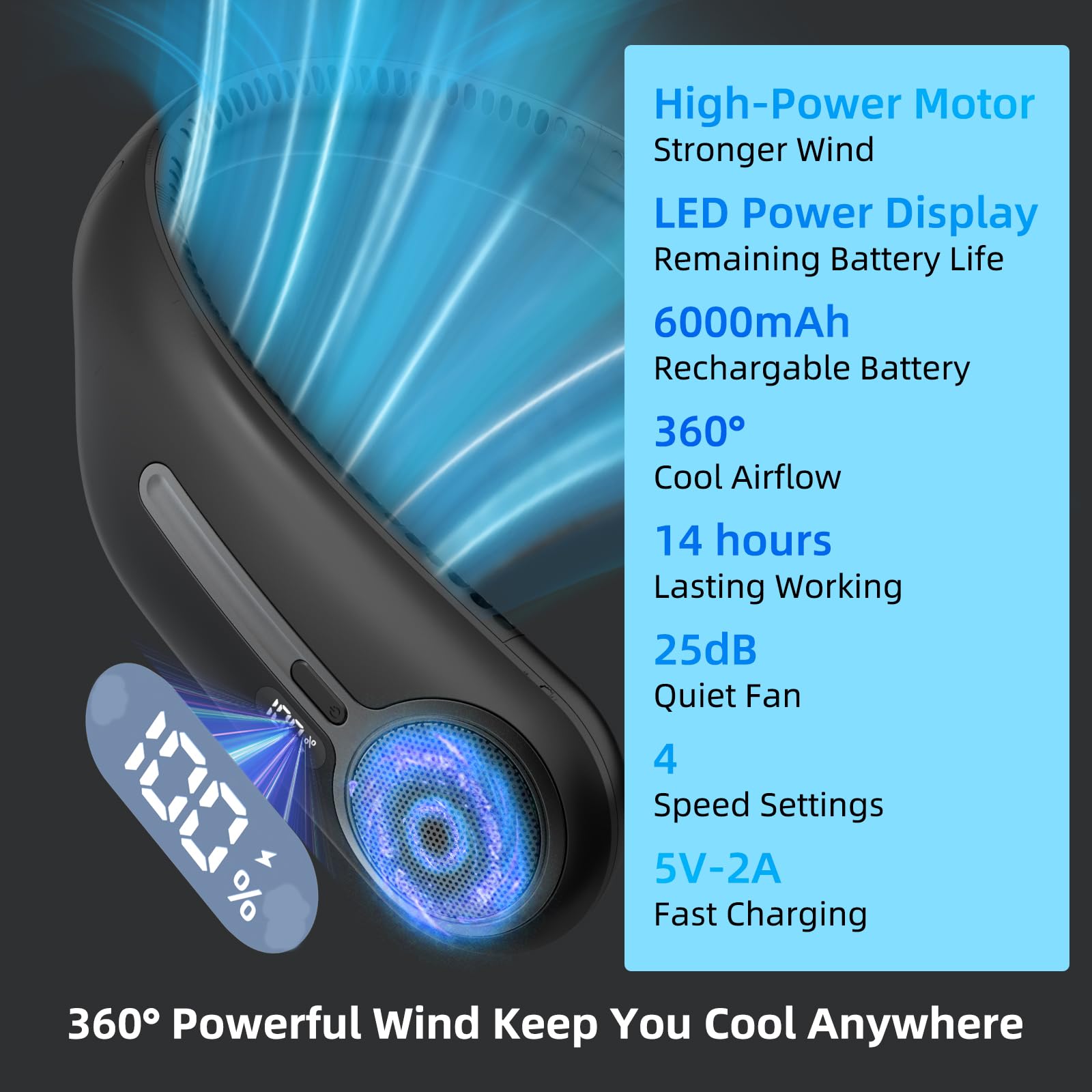 Kinhowly ventilador en uso al aire libre brindando frescura manos libres