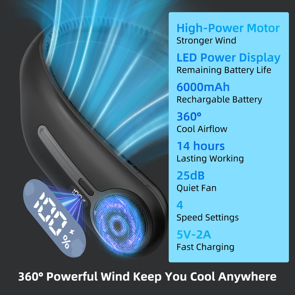 Kinhowly ventilador en uso al aire libre brindando frescura manos libres