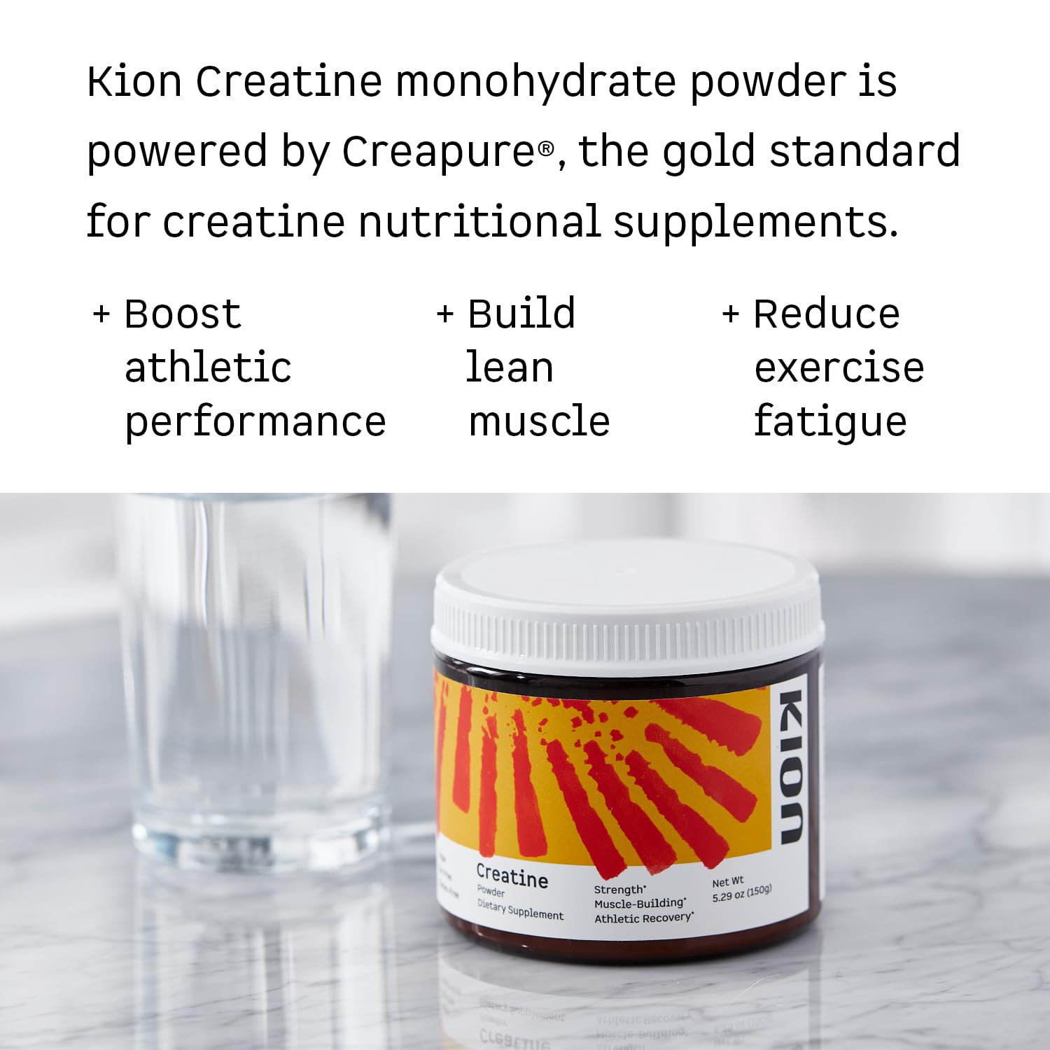 Kion polvo de creatina textura cercana para disolución rápida