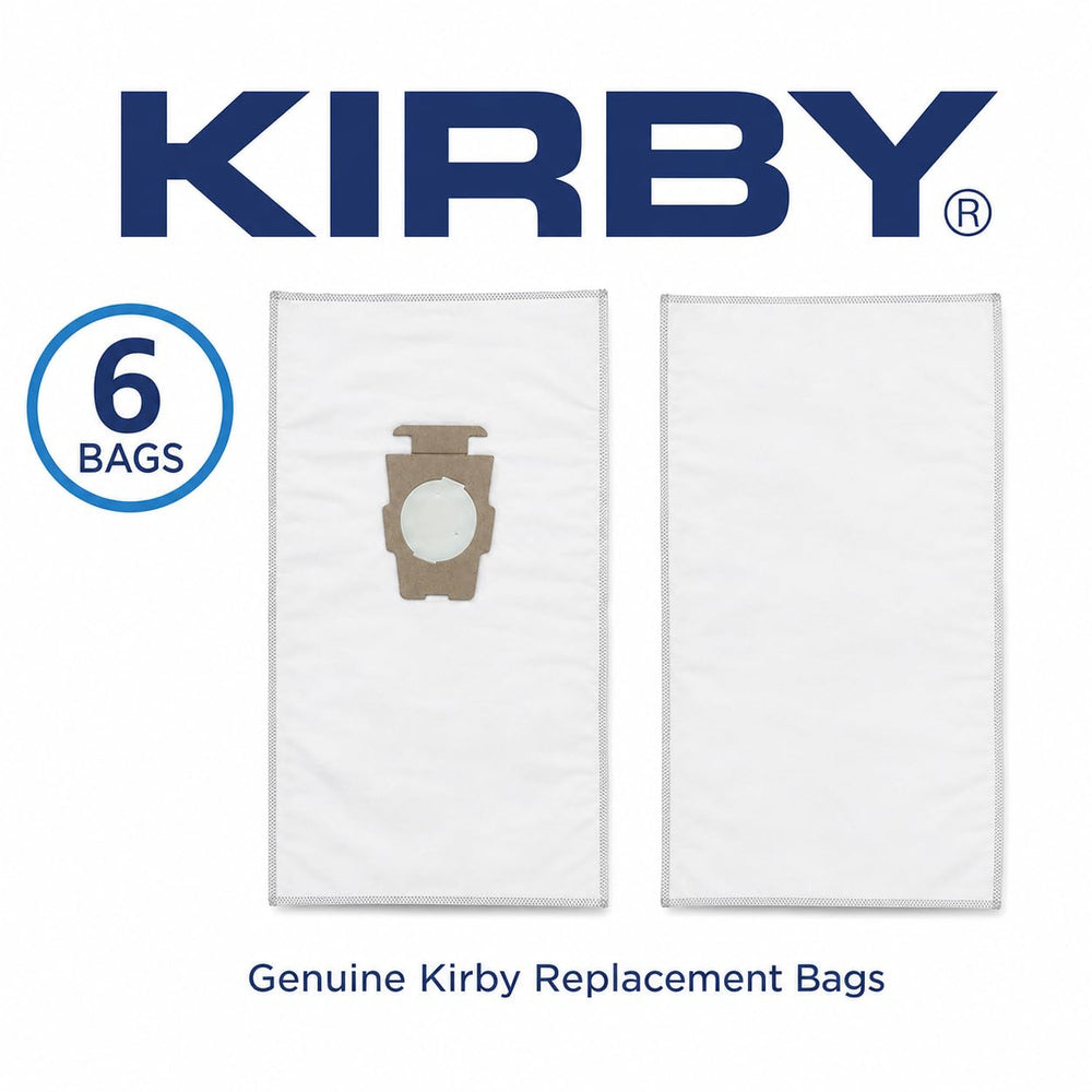 Bolsa Kirby Micron Magic Plus instalada en aspiradora en uso manteniendo succión fuerte