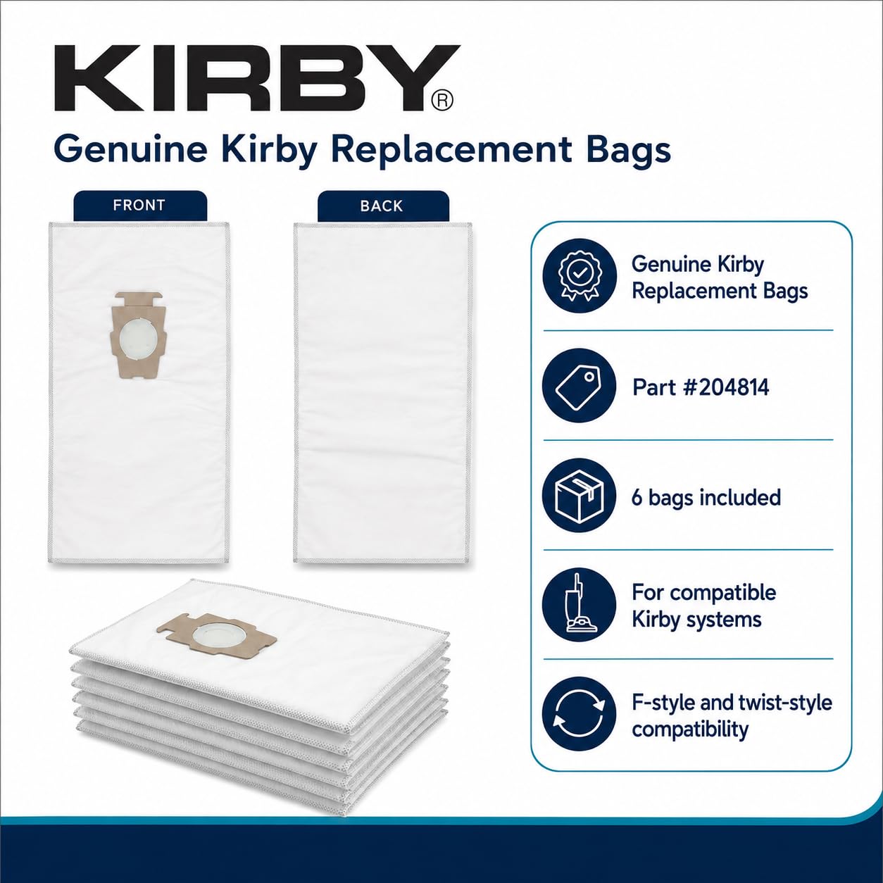 Etiqueta de producto Kirby con número de pieza 204814 para verificación rápida