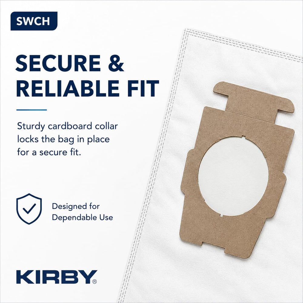 Bolsa Kirby Micron Magic Plus junto a una regla para mostrar tamaño y capacidad