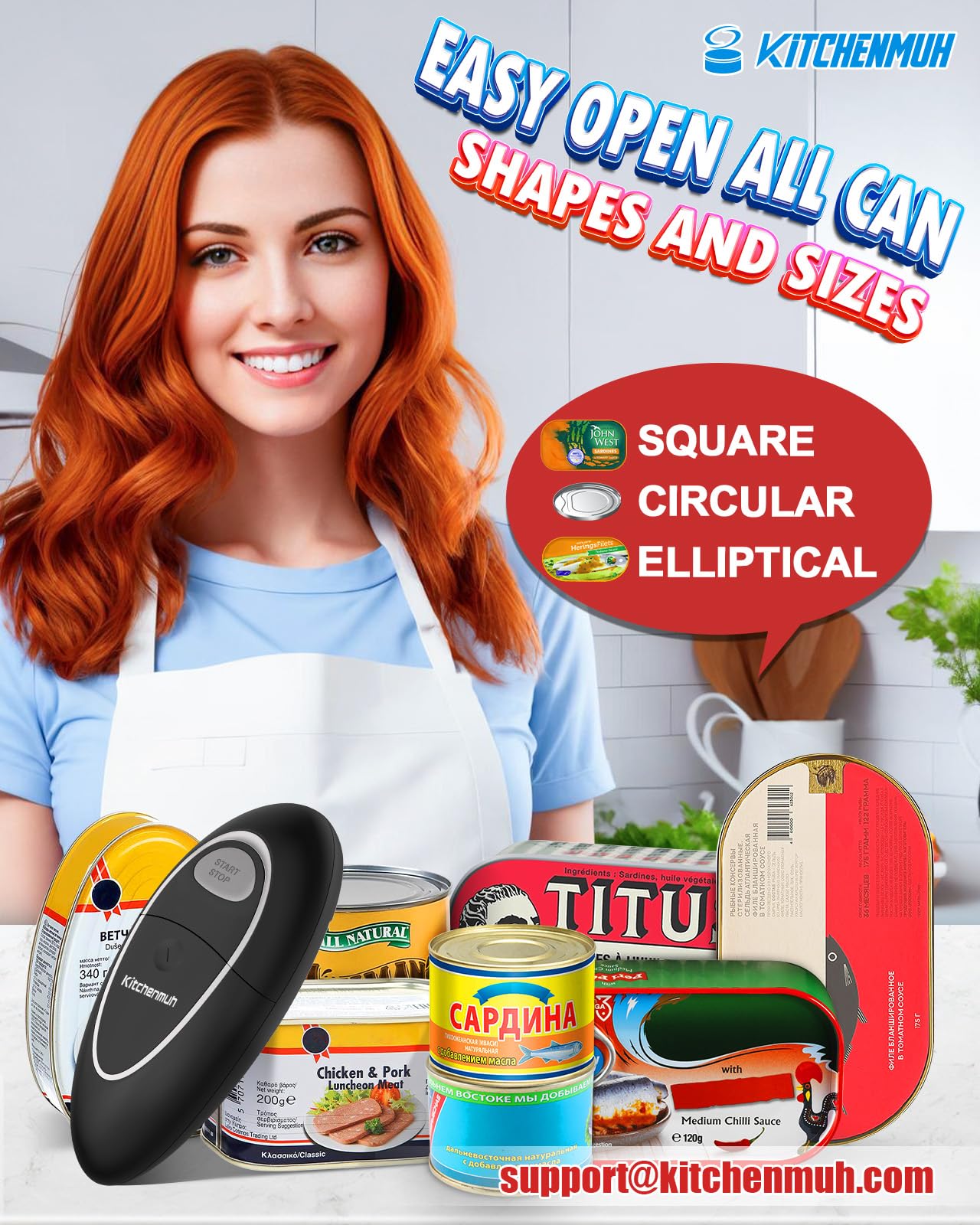 KITCHENMUH comparación de tamaño junto a una lata para referencia rápida