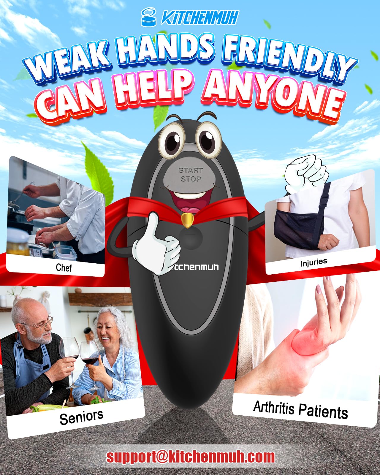 KITCHENMUH abrelatas en mesa mostrando uso diario en cocina doméstica