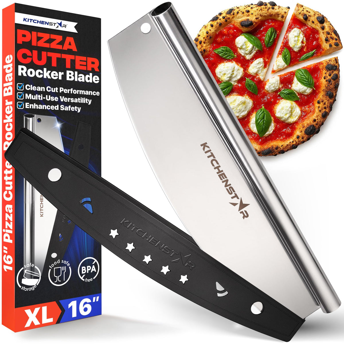 KitchenStar cortador rocker 16 pulgadas vista frontal beneficio de cortes precisos