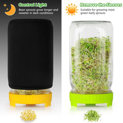Kitmiido jar with blackout sleeve demonstrating light control for tender sprouts