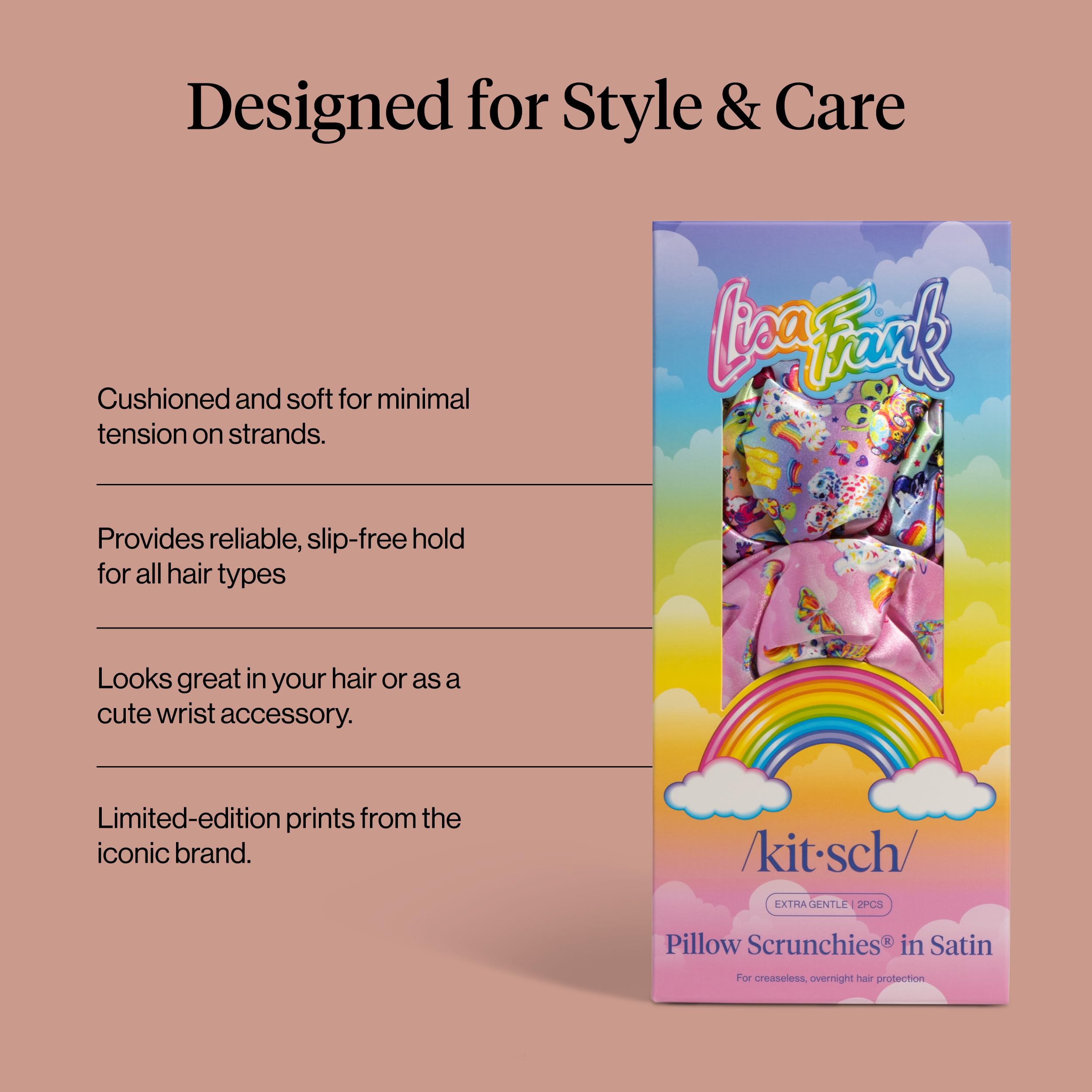 Kitsch Lisa Frank scrunchie en moño suelto para estilo y protección