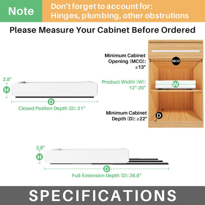Kitstorack expanded width demonstration, displays adjustable fit for cabinets