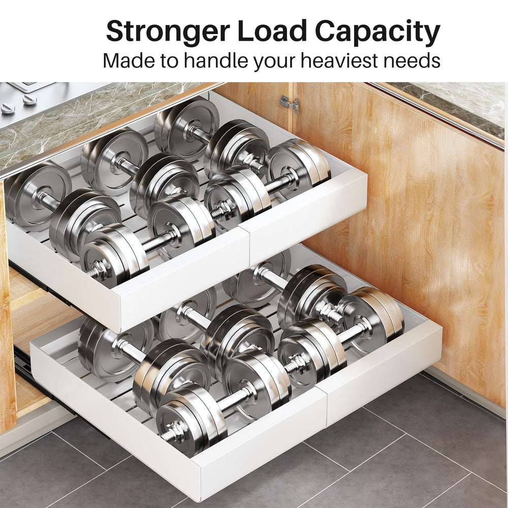 Kitstorack installed in kitchen cabinet, improves access and organization benefit