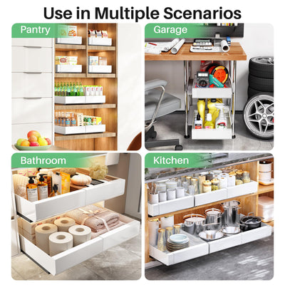 Kitstorack lifestyle kitchen organization scene, shows neat pantry and time-saving benefit
