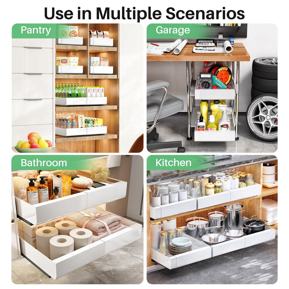 Kitstorack lifestyle kitchen organization scene, shows neat pantry and time-saving benefit