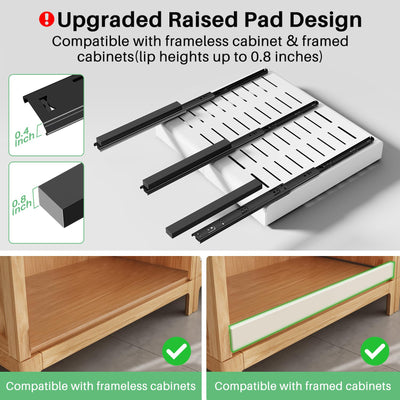 Kitstorack under-drawer rail closeup, highlights heavy-duty smooth glide benefit
