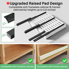 Kitstorack under-drawer rail closeup, highlights heavy-duty smooth glide benefit