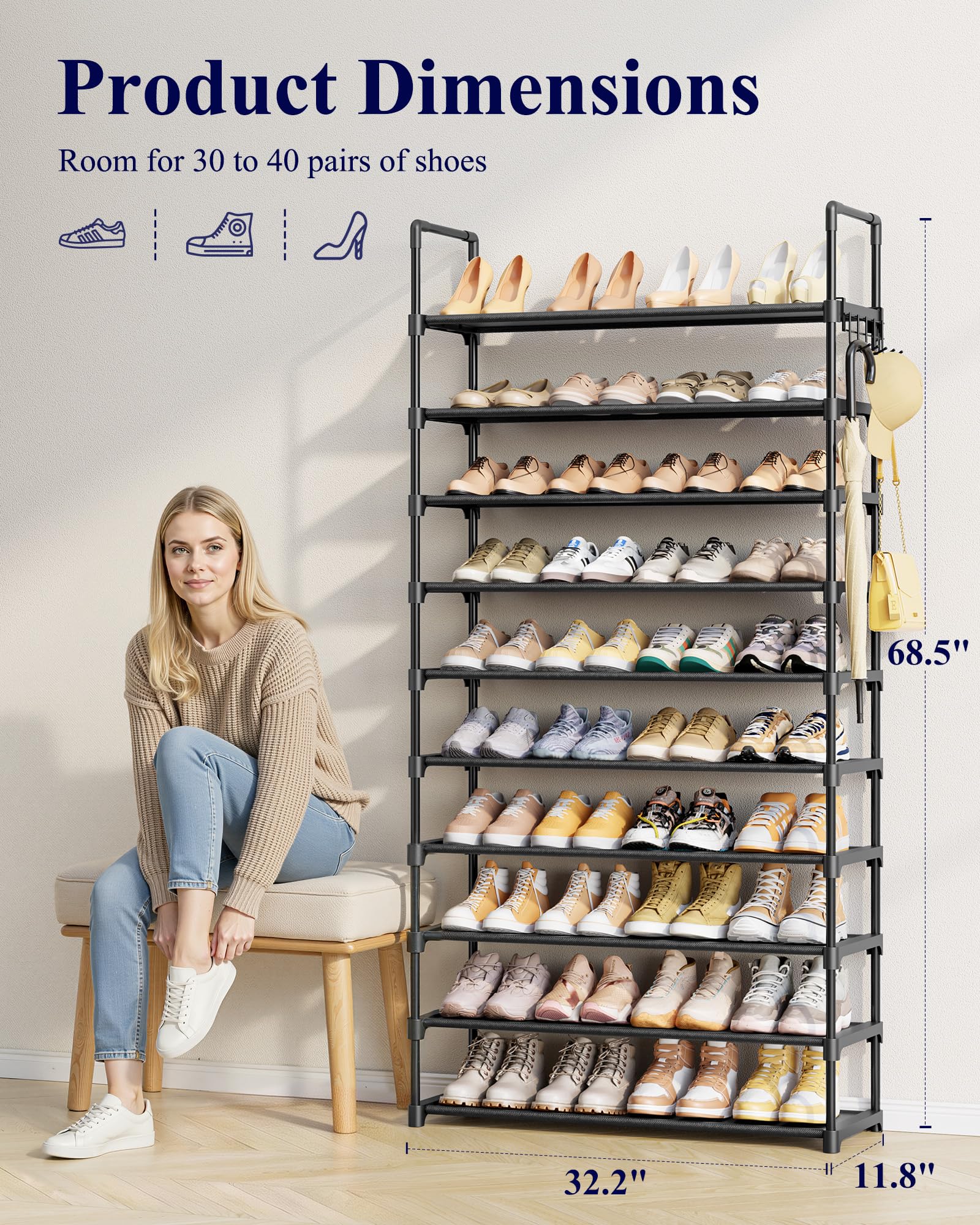 Kitsure zapatero con zapatos variados mostrando capacidad y orden