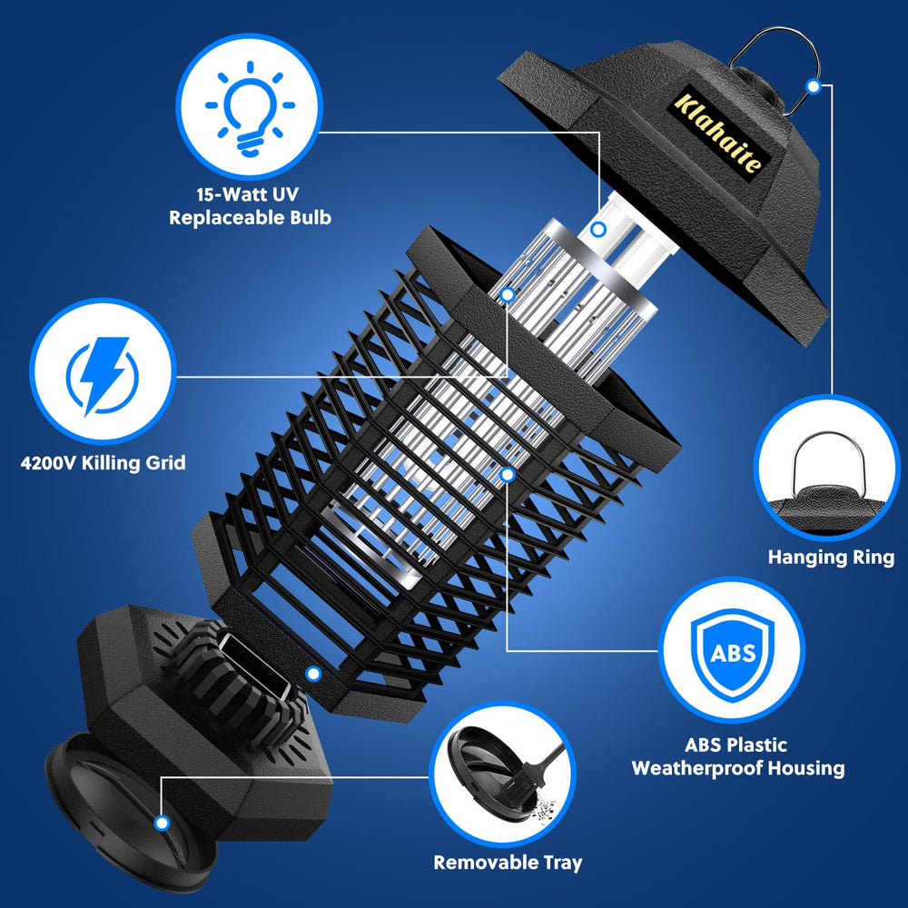 Klahaite illuminated blue-violet bulb attracting flying pests efficiently